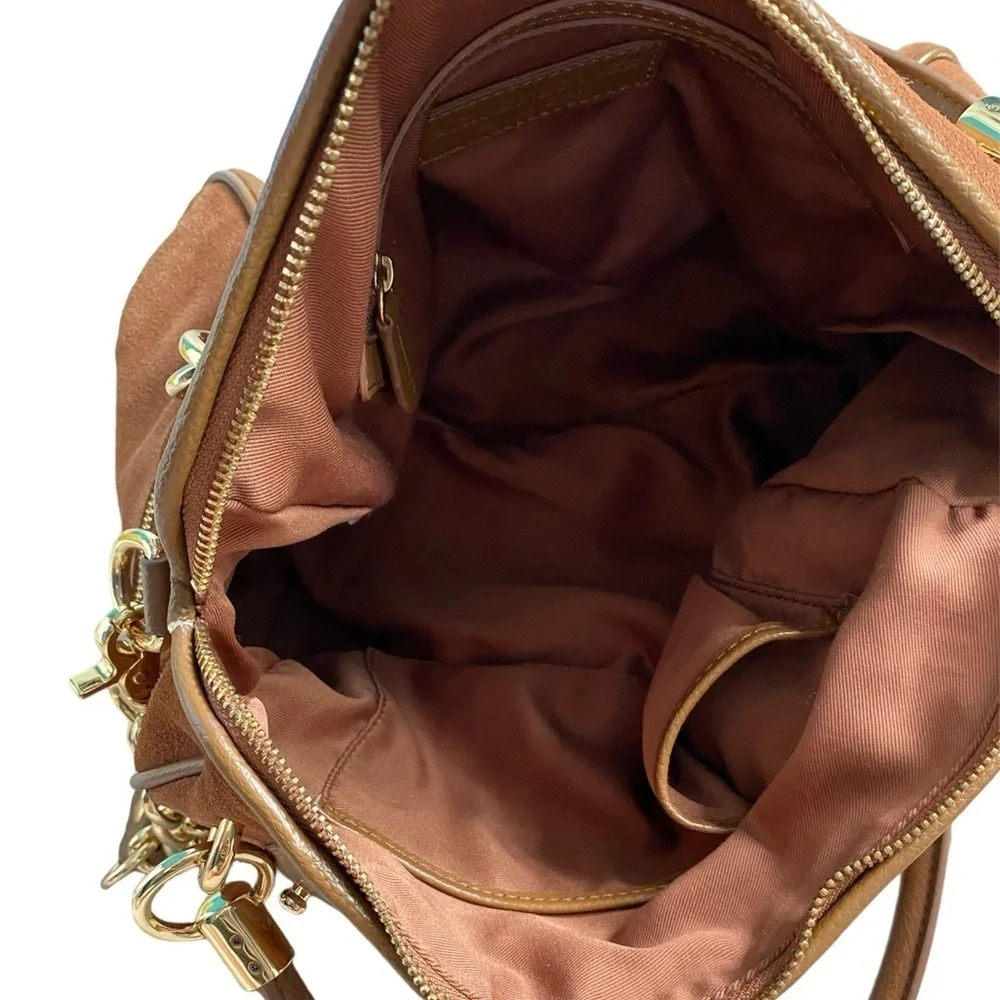 Audrey Brooke New Brown Suede Leather Gold Metal Slouchy Hobo Shoulder Handbag